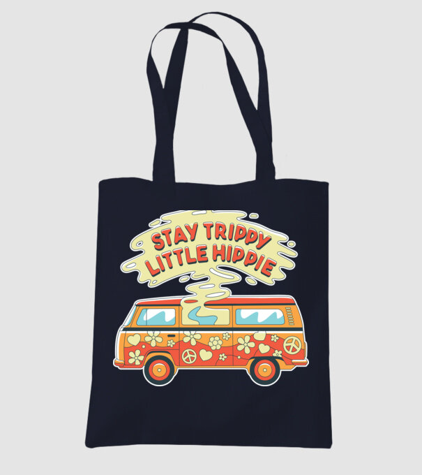 Trippy Microbuz Hippi model albastru închis pe tricou