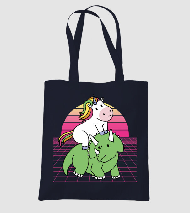 Unicorn pe dinozaur retro model albastru închis pe tricou