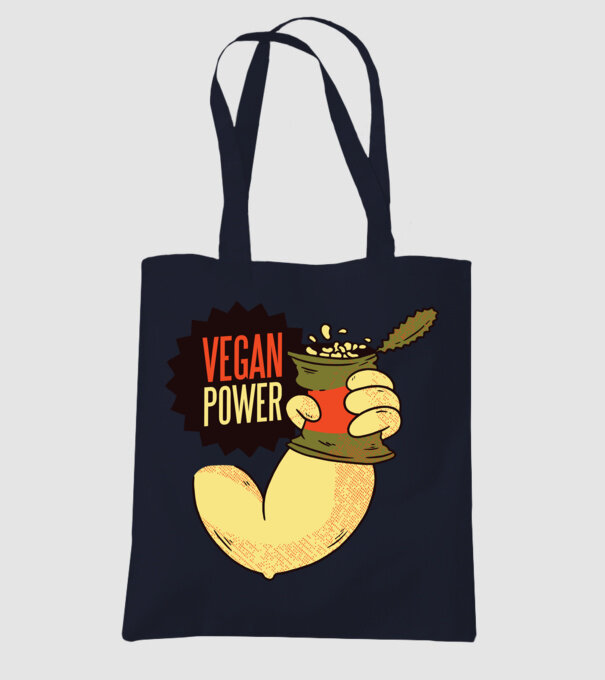 Putere vegan model albastru închis pe tricou
