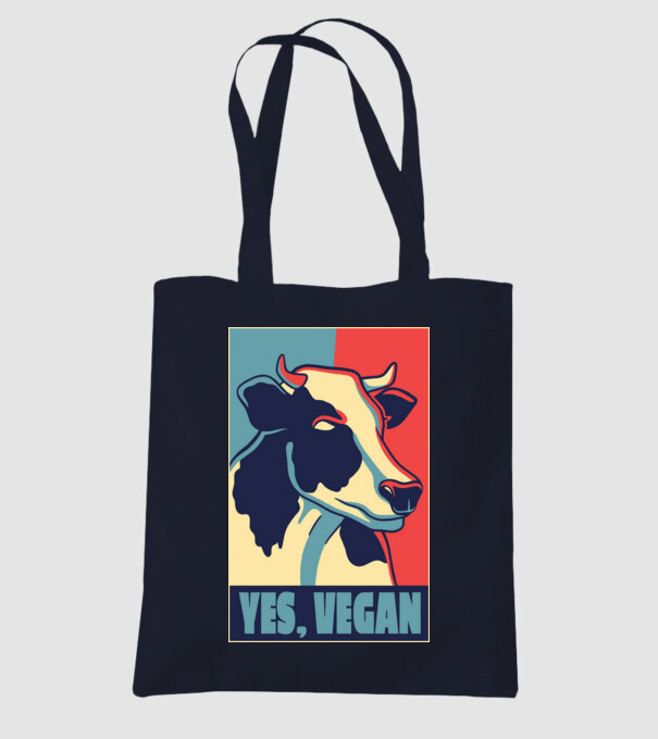 Yes, Vegan model albastru închis pe tricou