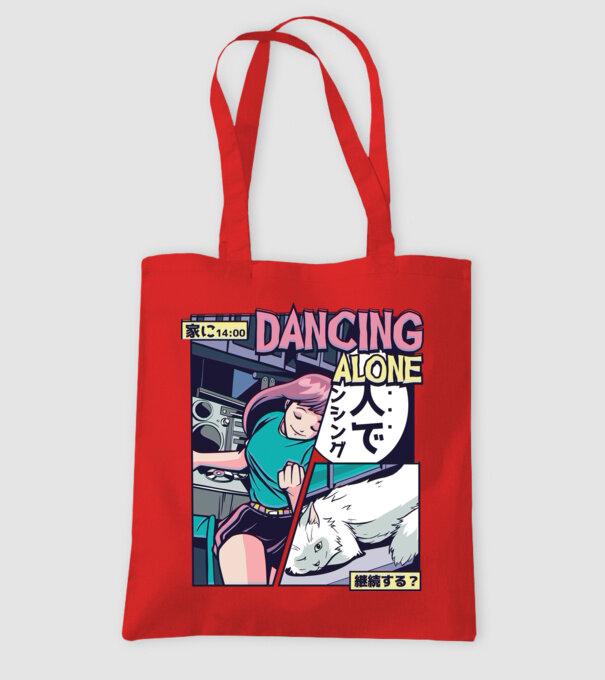 Anime Vaporwave Dancing Alone model roșu pe tricou