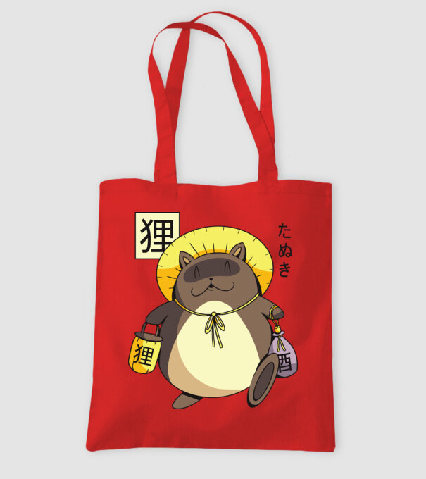 Tanuki Yokai model roșu pe tricou