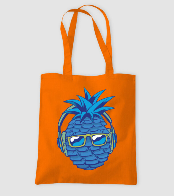 Ananas albastru cu căști model portocaliu pe tricou
