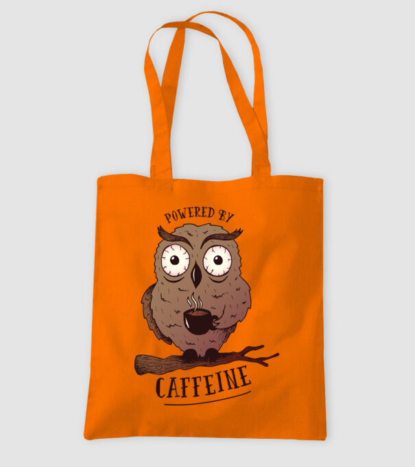 Powered by Caffeine - Tricou cu bufniță și energie de cafeină model portocaliu pe tricou