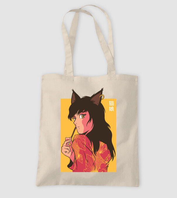 Pisică Fată Anime model nisipiu pe tricou