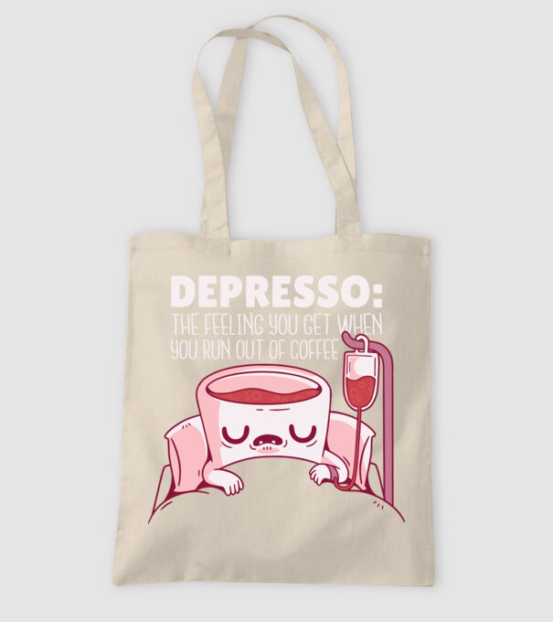 Depresso - Sentimentul când rămâi fără cafea model nisipiu pe tricou