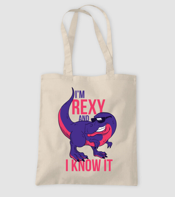 'I''m Rexy and I know it - tricou dinozaur amuzant' model nisipiu pe tricou
