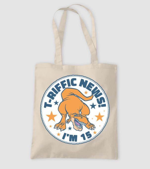 'T-rex Terrific news i''m 15' model nisipiu pe tricou