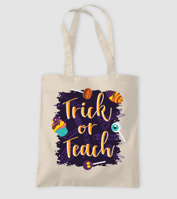 Trick or Teach Halloween pentru profesori model nisipiu pe tricou