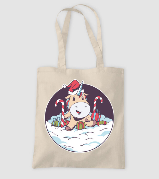 Unicorn Moș Crăciun cu cadouri model nisipiu pe tricou