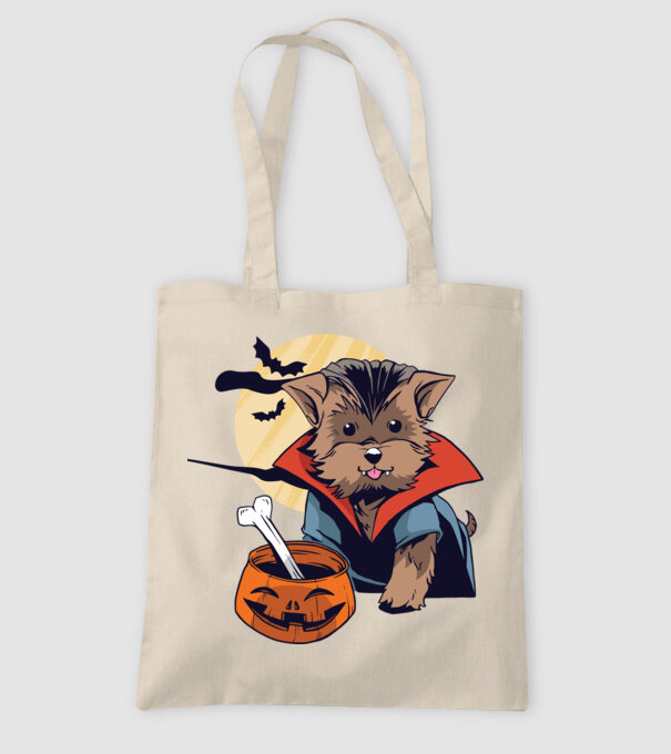 Vampir Yorkie Halloween model nisipiu pe tricou