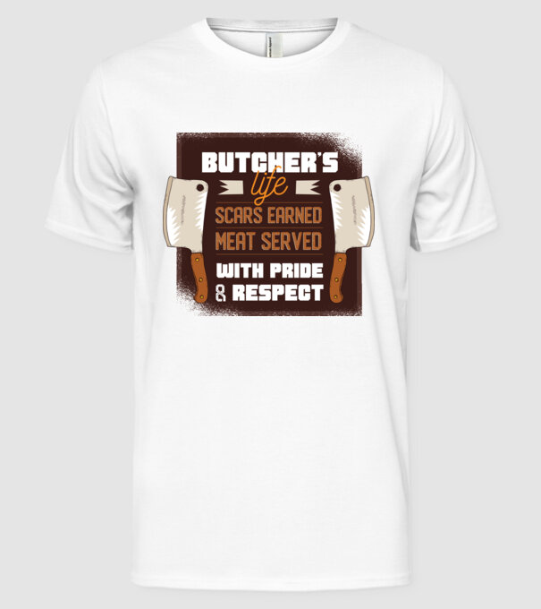 Viața măcelarului model alb pe tricou