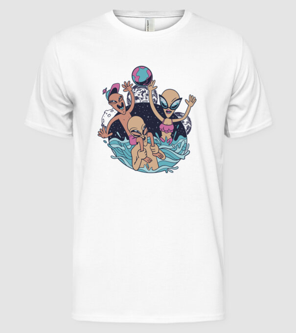 Alien Familie ștrand model alb pe tricou