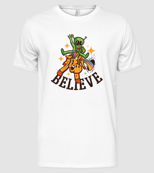 Unicorn Alien model alb pe tricou