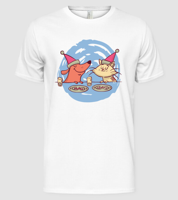 Petrecere de Crăciun animale model alb pe tricou