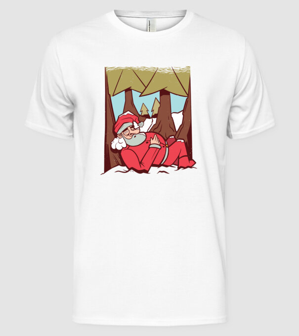 Moș Crăciun dormind model alb pe tricou