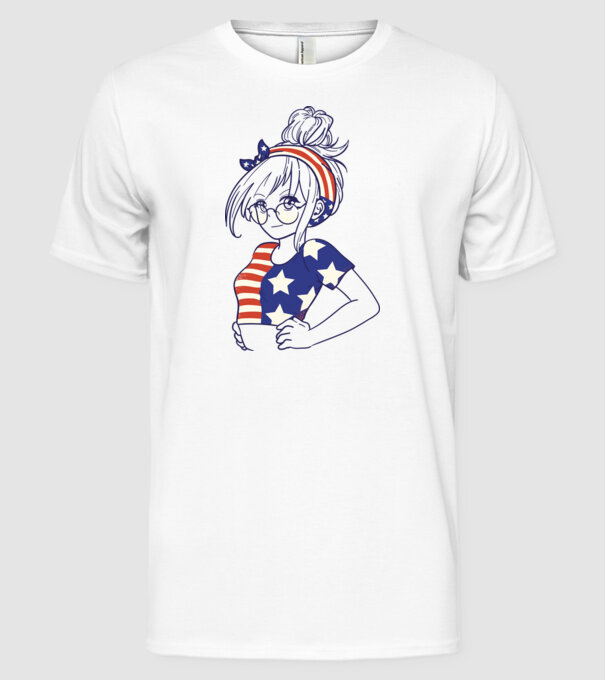 fată Americană Anime model alb pe tricou