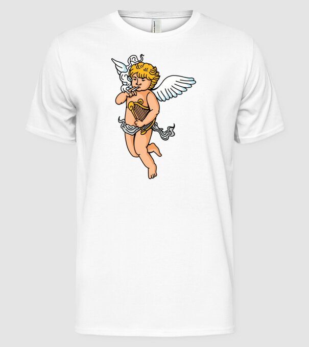 Înger cu Țigaretă model alb pe tricou