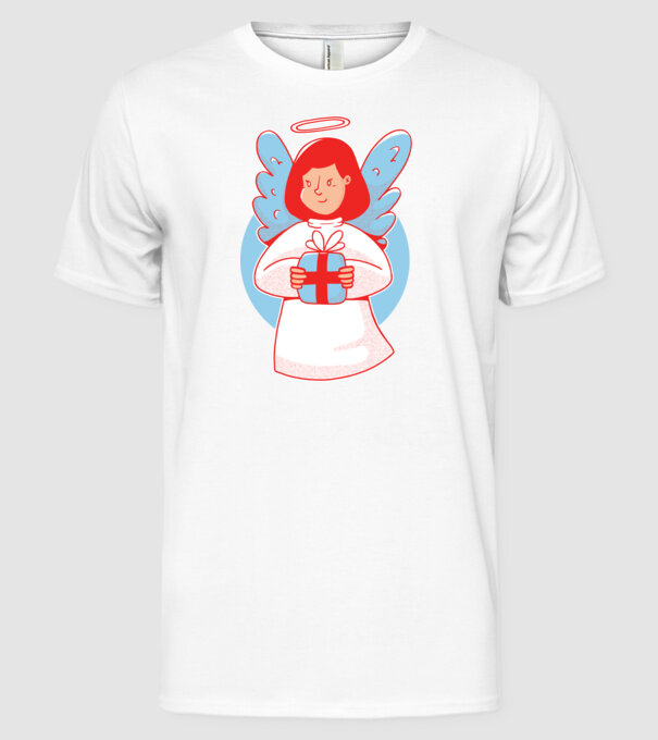 Înger cu un cadou model alb pe tricou