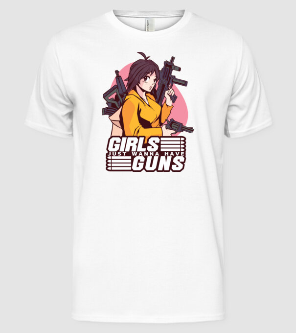 Anime fată cu armă model alb pe tricou