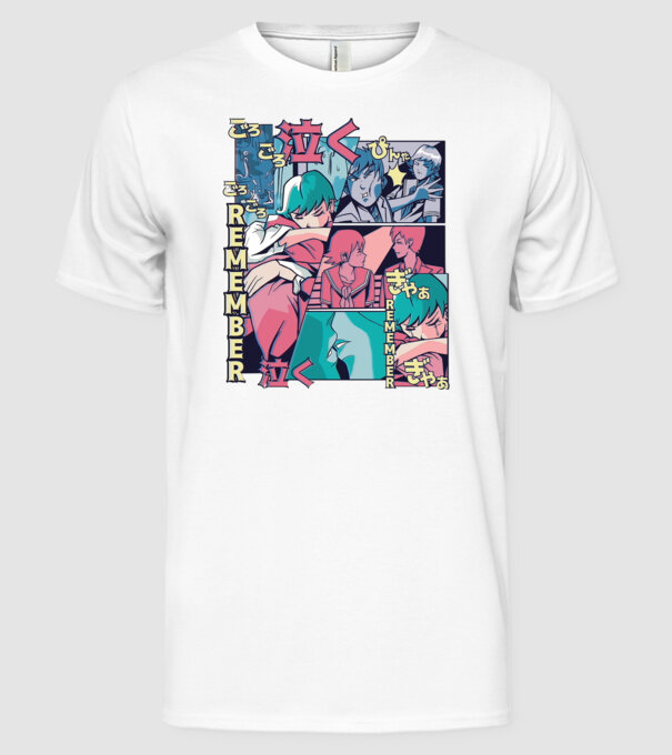 Anime Vaporwave benzi desenate model alb pe tricou