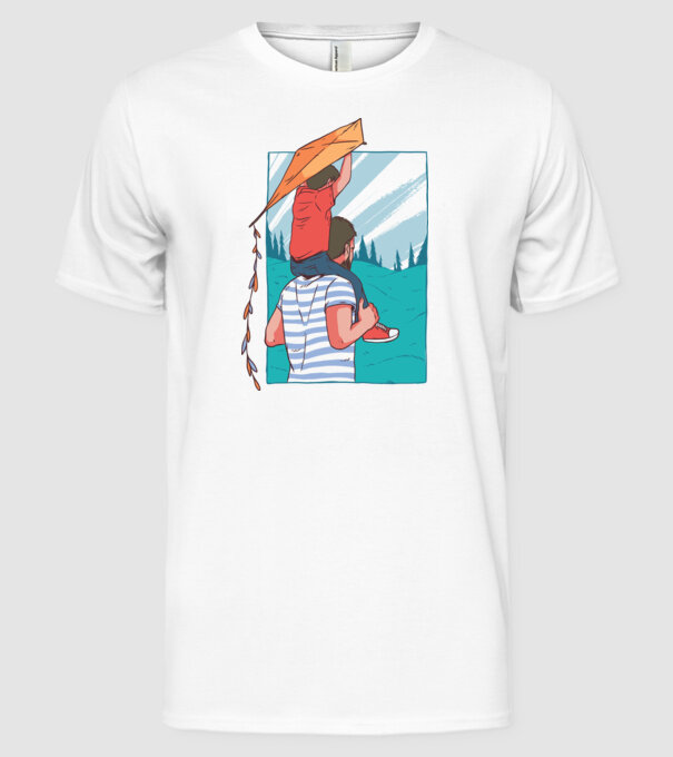 Tată-fiu înălțarea zmeului model alb pe tricou