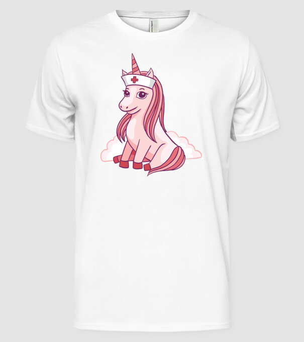 Îngrijitor unicorn model alb pe tricou