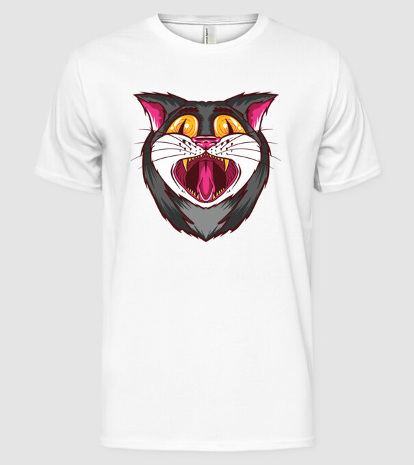Pisică care cască model alb pe tricou