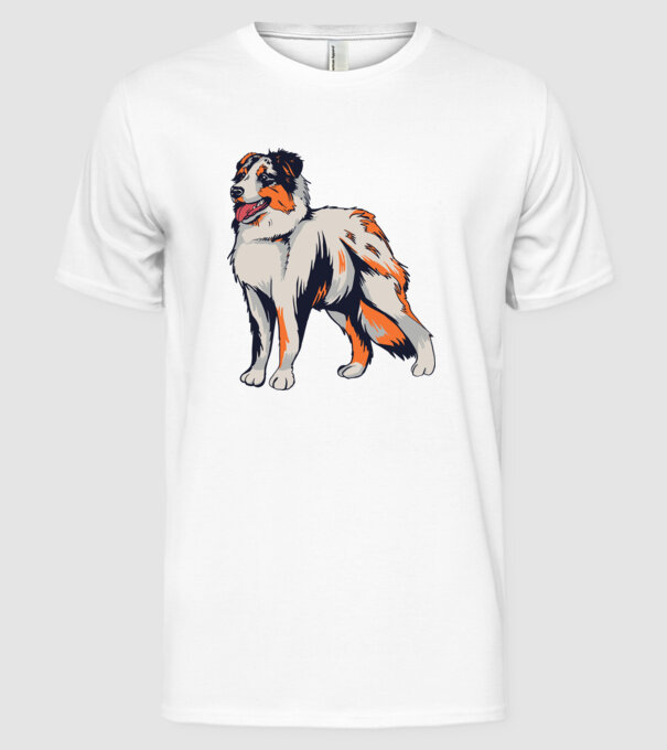 Câine ciobănesc Australian model alb pe tricou