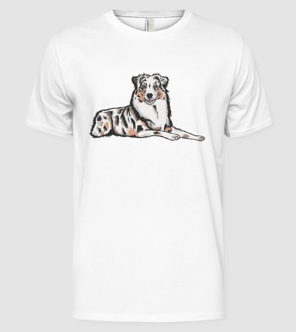 Câine ciobănesc Australian model alb pe tricou