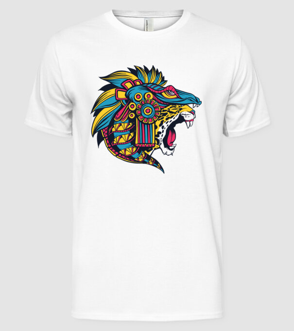Aztec Jaguar model alb pe tricou