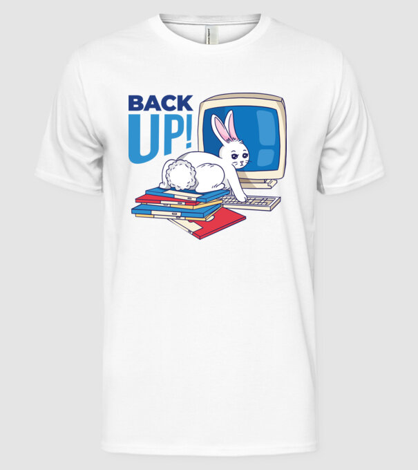 Back up bunny model alb pe tricou