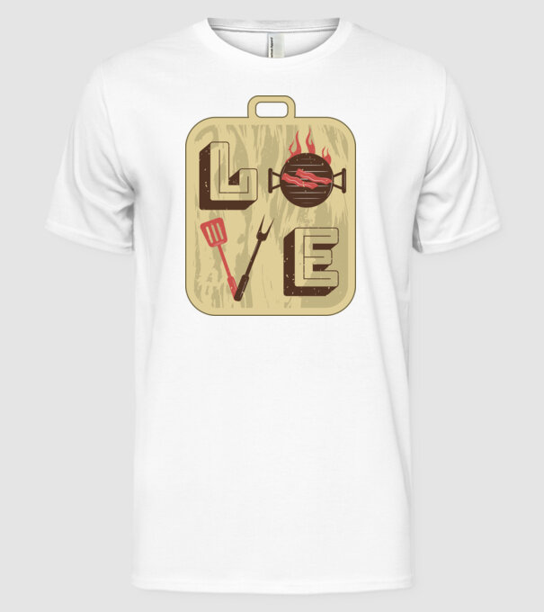 Dragoste BBQ model alb pe tricou