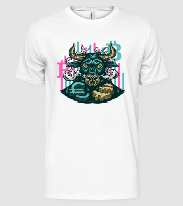 Taur Bitcoin model alb pe tricou