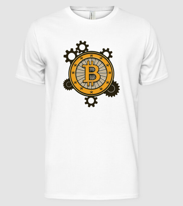Mecanică Bitcoin model alb pe tricou