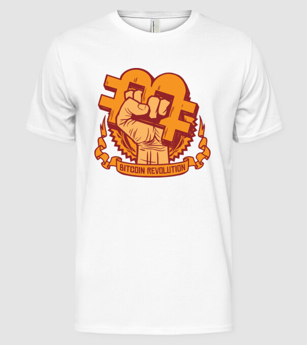 Bitcoin Revolution model alb pe tricou