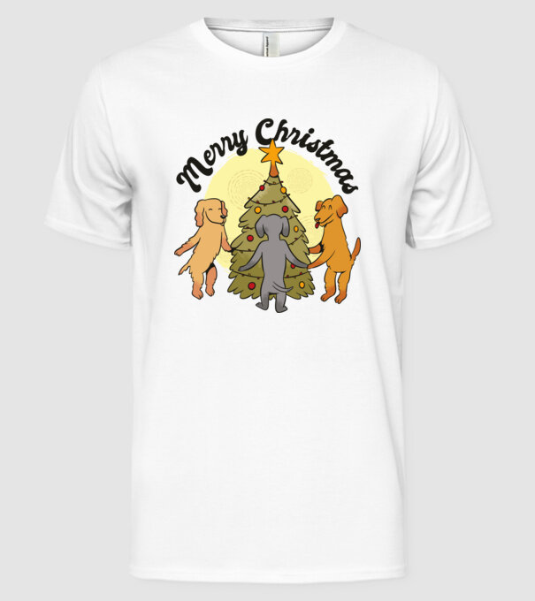 Crăciun fericit cu câine model alb pe tricou