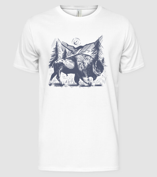 Bizon model alb pe tricou
