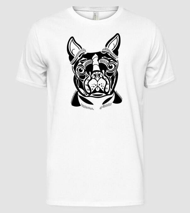 Câine Boston Terrier model alb pe tricou