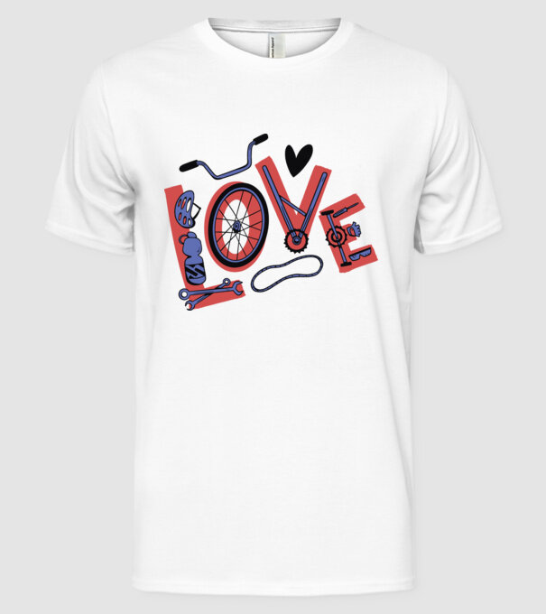 Love Bicicletă model alb pe tricou
