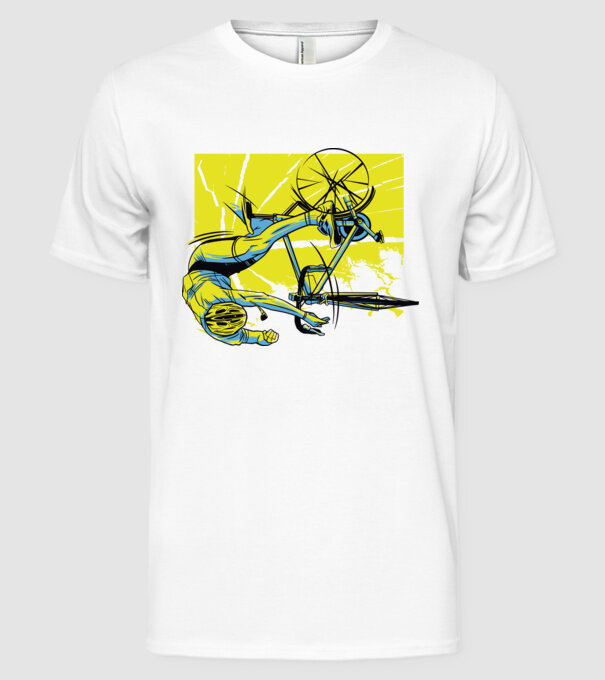 Cădere cu bicicletă model alb pe tricou