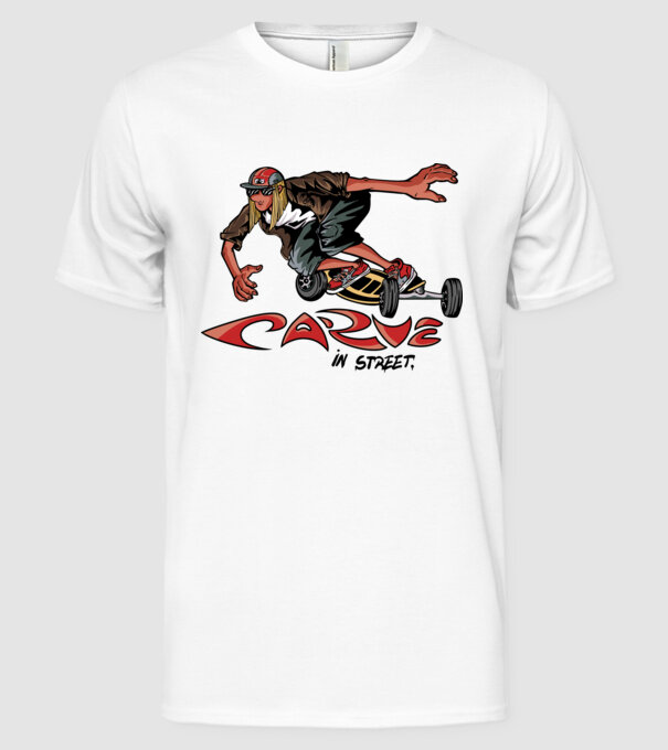 Carveboard Longboard model alb pe tricou