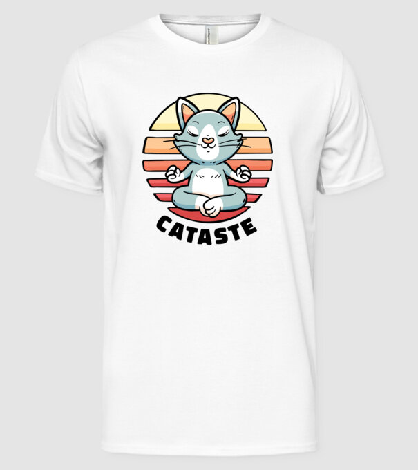 Pisică Cataste meditație model alb pe tricou