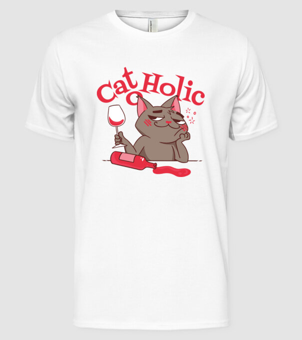 Catoholic - iubitor de pisici model alb pe tricou