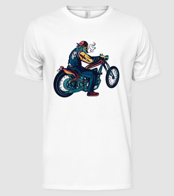 Motociclist Chopper model alb pe tricou