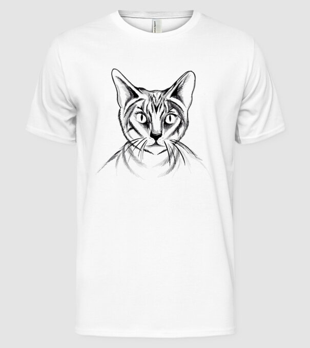 Pisică desen model alb pe tricou