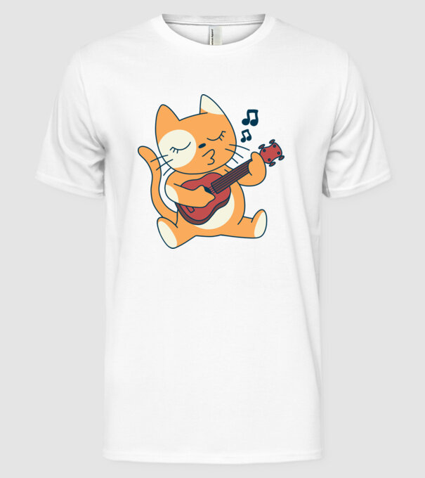 Pisică chitară Ukulele model alb pe tricou