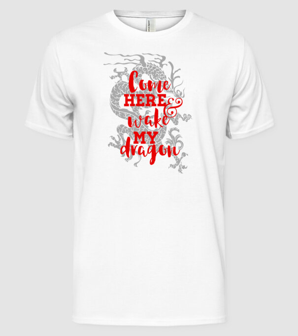 Come here and wake my dragon model alb pe tricou