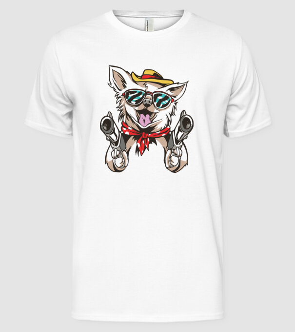 Chihuahua cu Pistol model alb pe tricou
