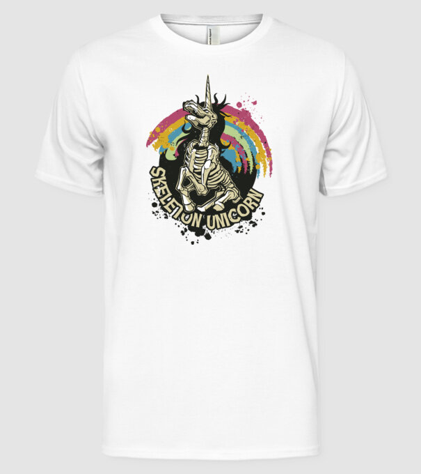 Schelet unicorn model alb pe tricou